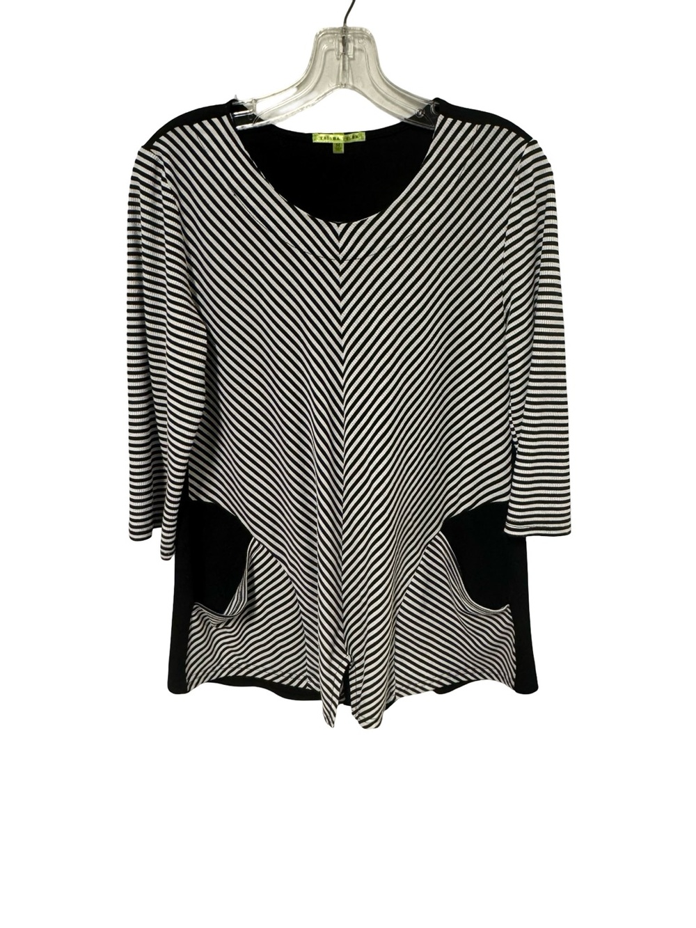 Black & White Striped V-Front Tunic with Pockets